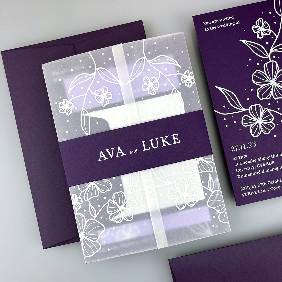 Ava Wedding Invitation - Purple/Red/Gold