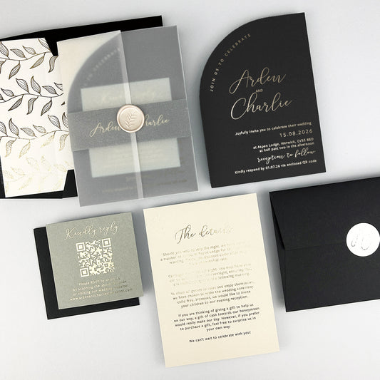 Arden Wedding Invitation - Grey/Black