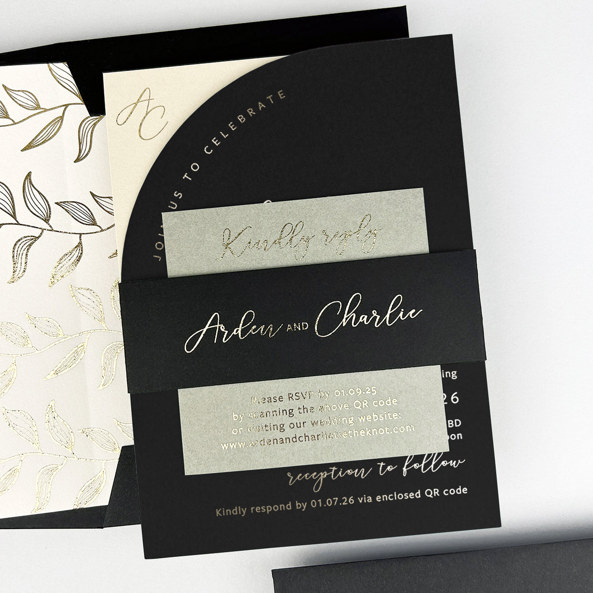 Arden Wedding Invitation - Grey/Black