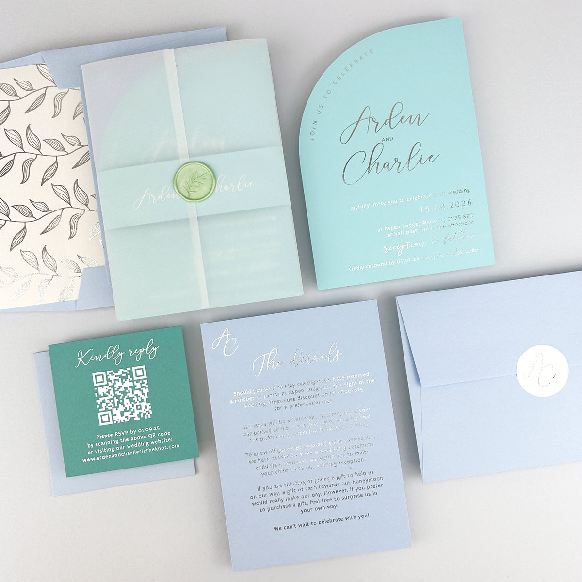 Arden Wedding Invitation - Teal/Orange/Yellow