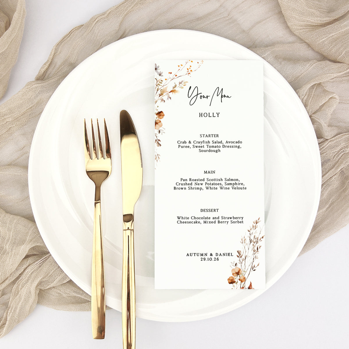 Autumn Personalised Guest Menu