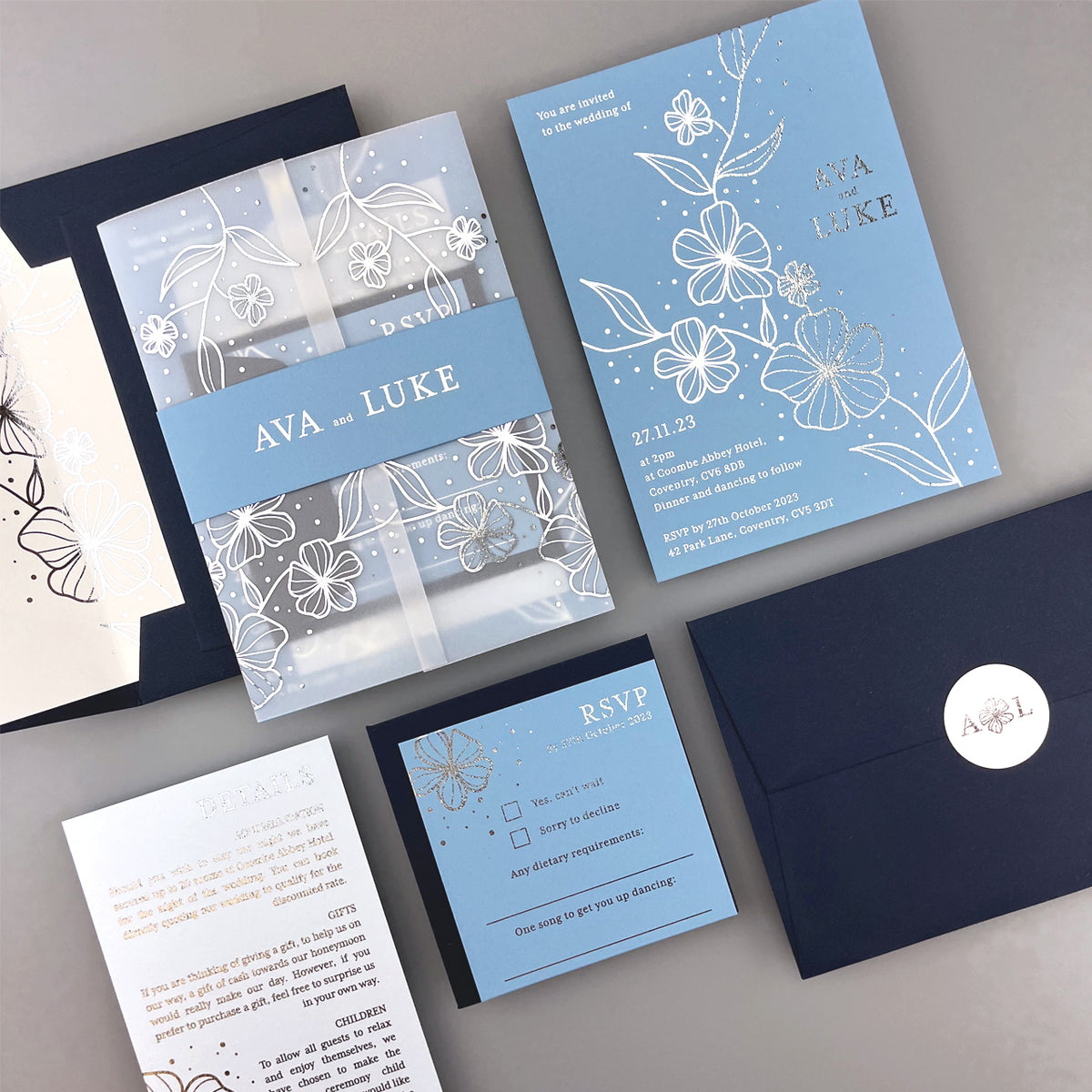 Ava Wedding Invitation - Blues