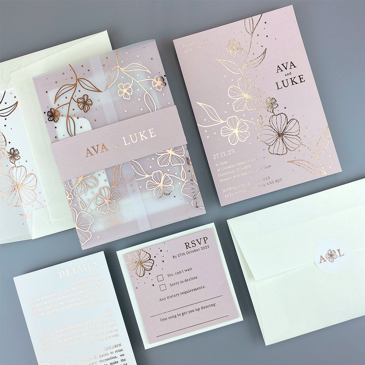 Ava Wedding Invitation - Pinks