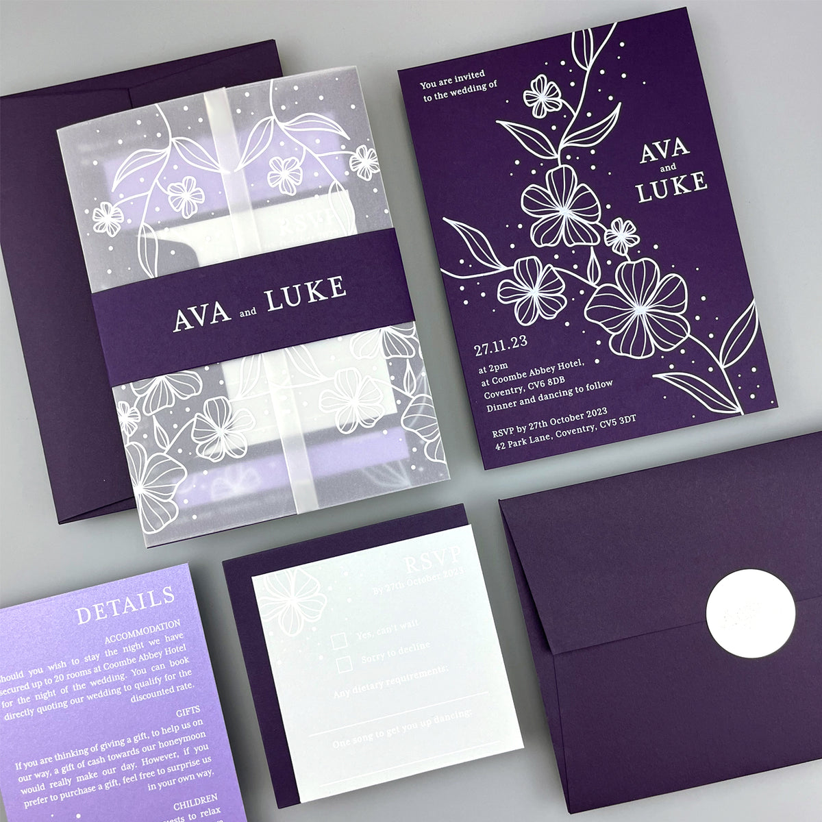 Ava Wedding Invitation - Purple/Red/Gold