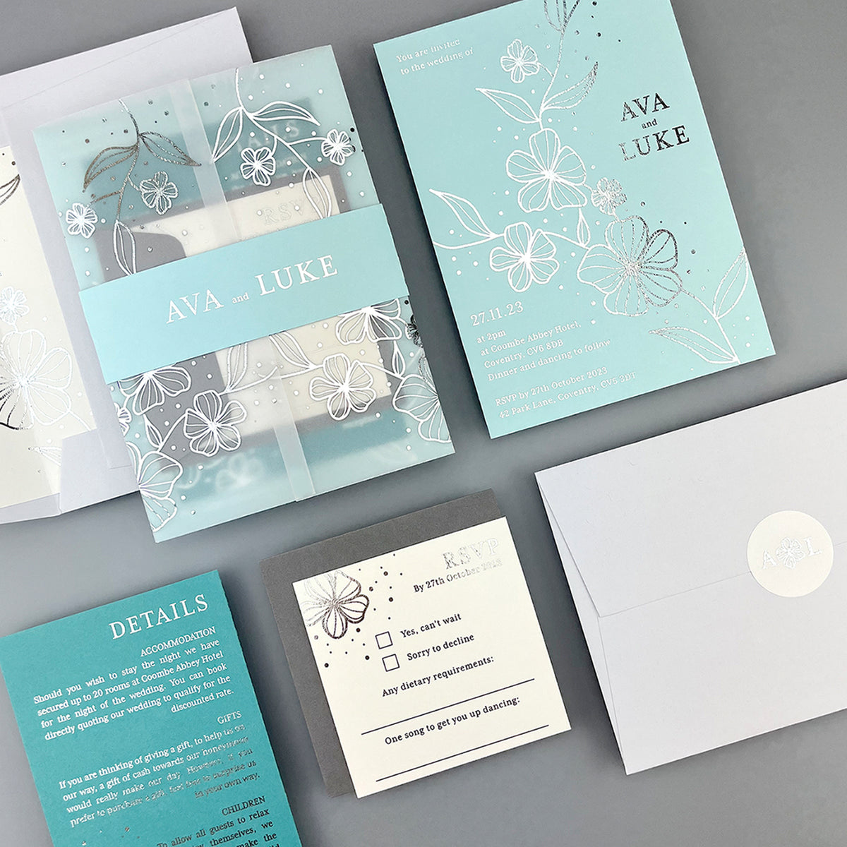Ava Wedding Invitation - Teal/Orange/Yellow