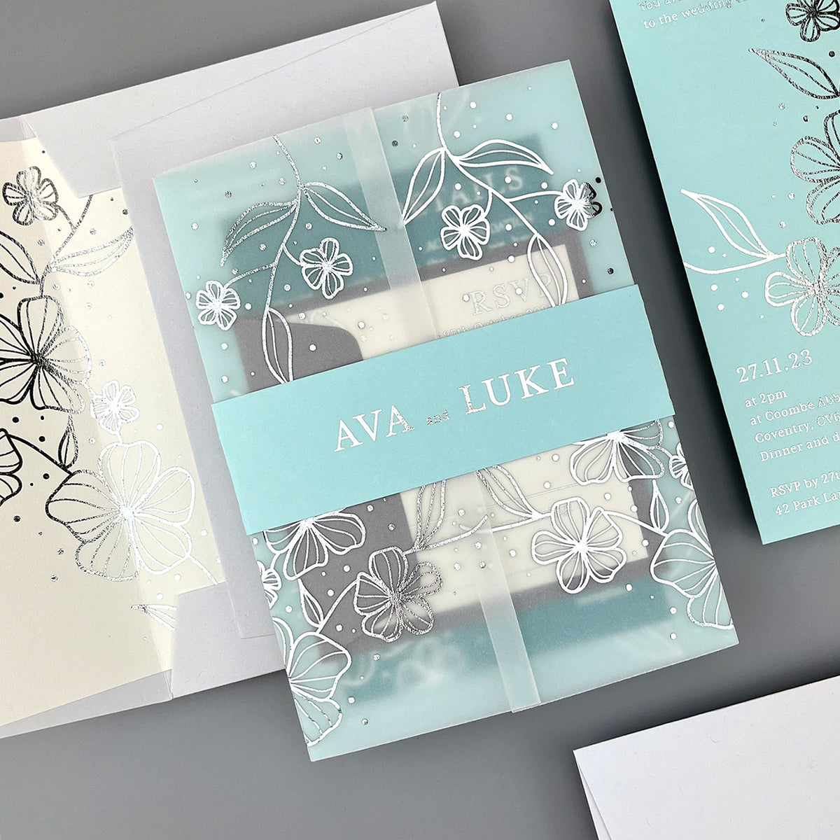 Ava Wedding Invitation - Teal/Orange/Yellow