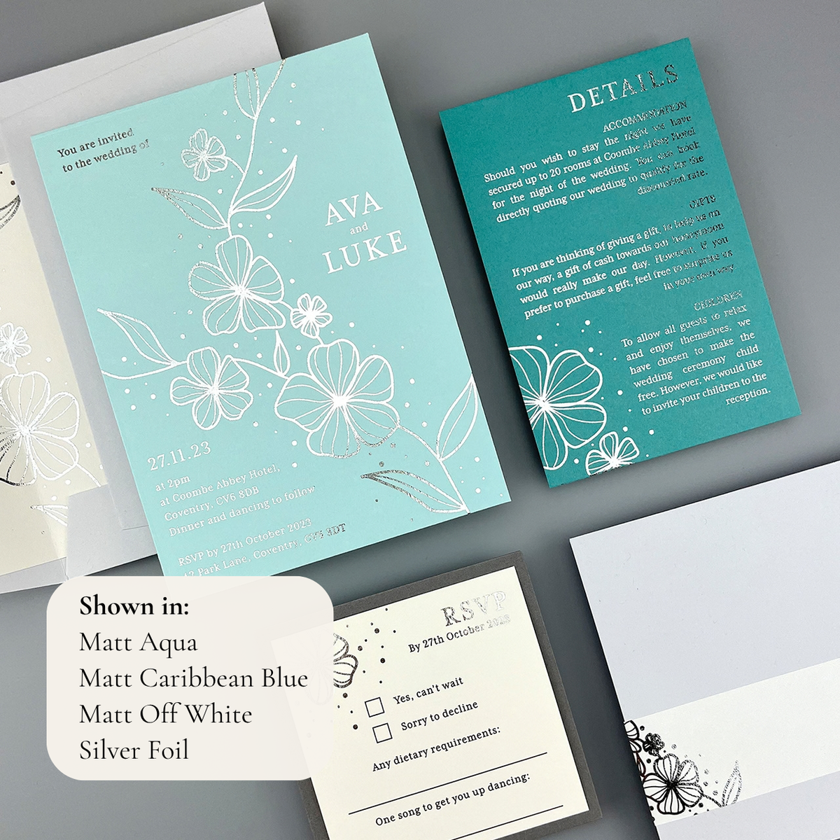 Ava Wedding Invitation - Teal/Orange/Yellow