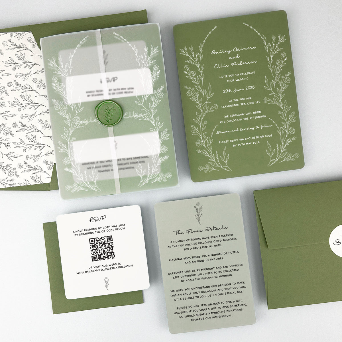 Bailey Wedding Invitation - Greens