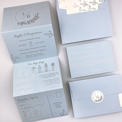 Layla Trifold Wedding Invitation - Blues