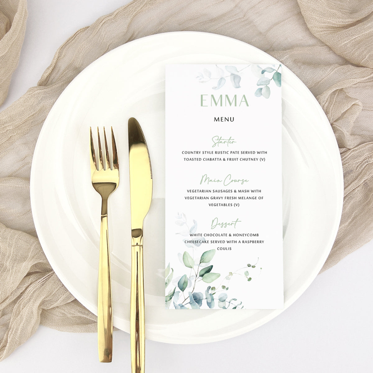 Emma Personalised Guest Menu
