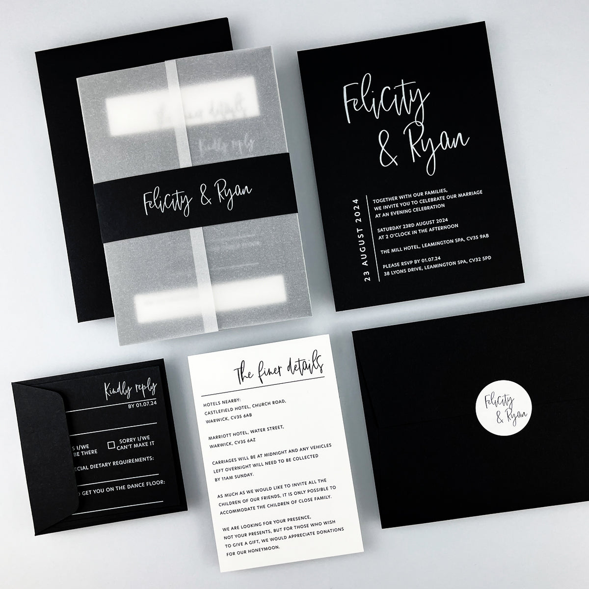 Felicity Parcel Wedding Invitation - Grey/Black