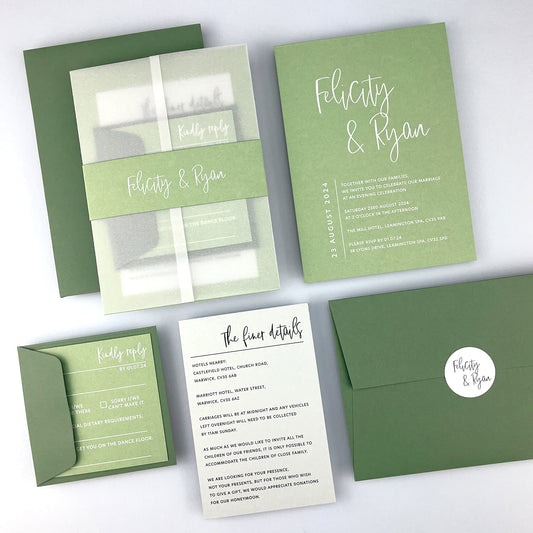 Felicity Parcel Wedding Invitation - Greens
