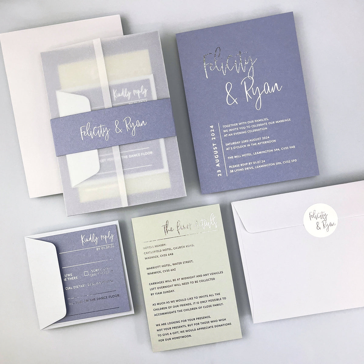 Felicity Parcel Wedding Invitation - Purple/Red/Gold