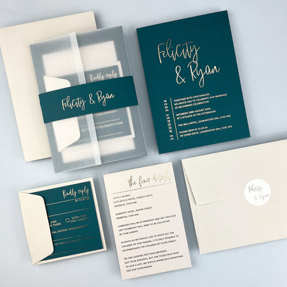 Felicity Parcel Wedding Invitation - Teal/Orange/Yellow