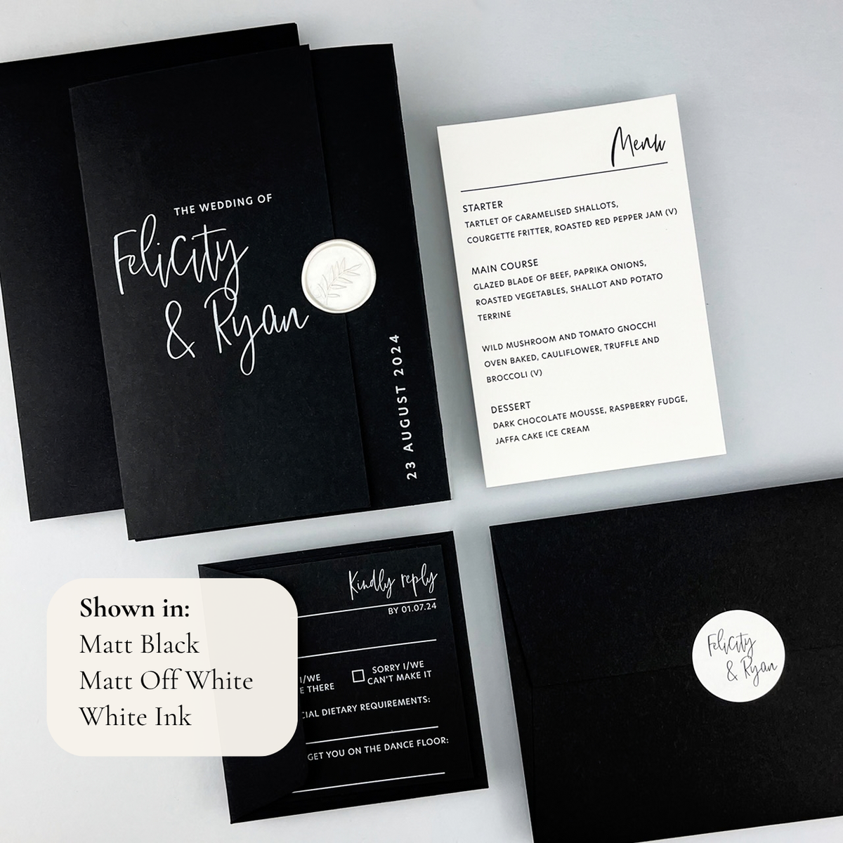 Felicity Gatefold Wedding Invitation - Grey/Black