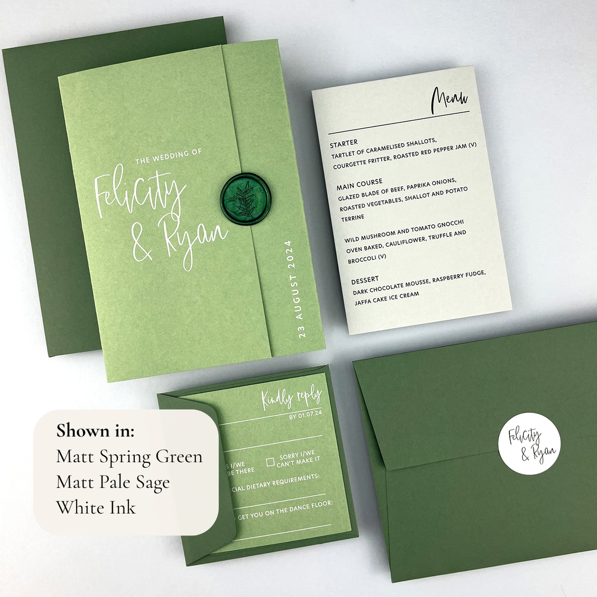 Felicity Gatefold Wedding Invitation - Greens