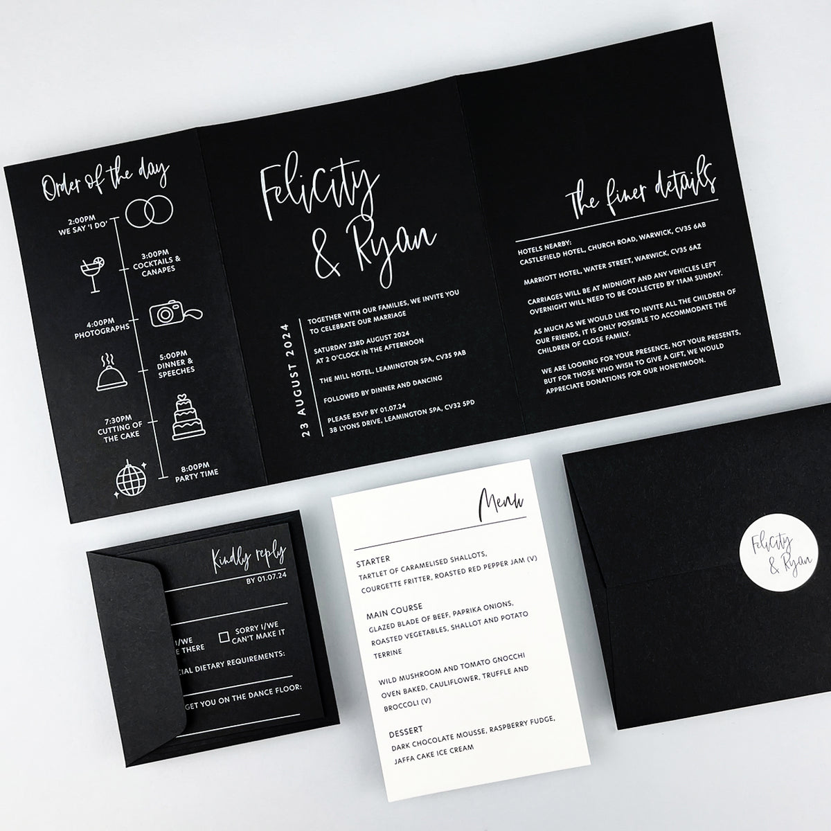 Felicity Gatefold Wedding Invitation - Grey/Black