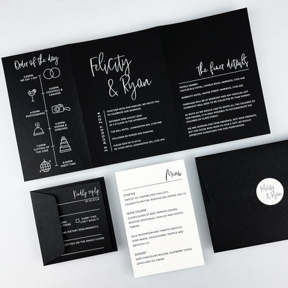 Felicity Gatefold Wedding Invitation - Grey/Black