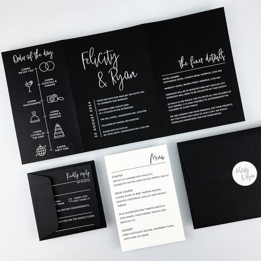 Felicity Gatefold Wedding Invitation - Grey/Black