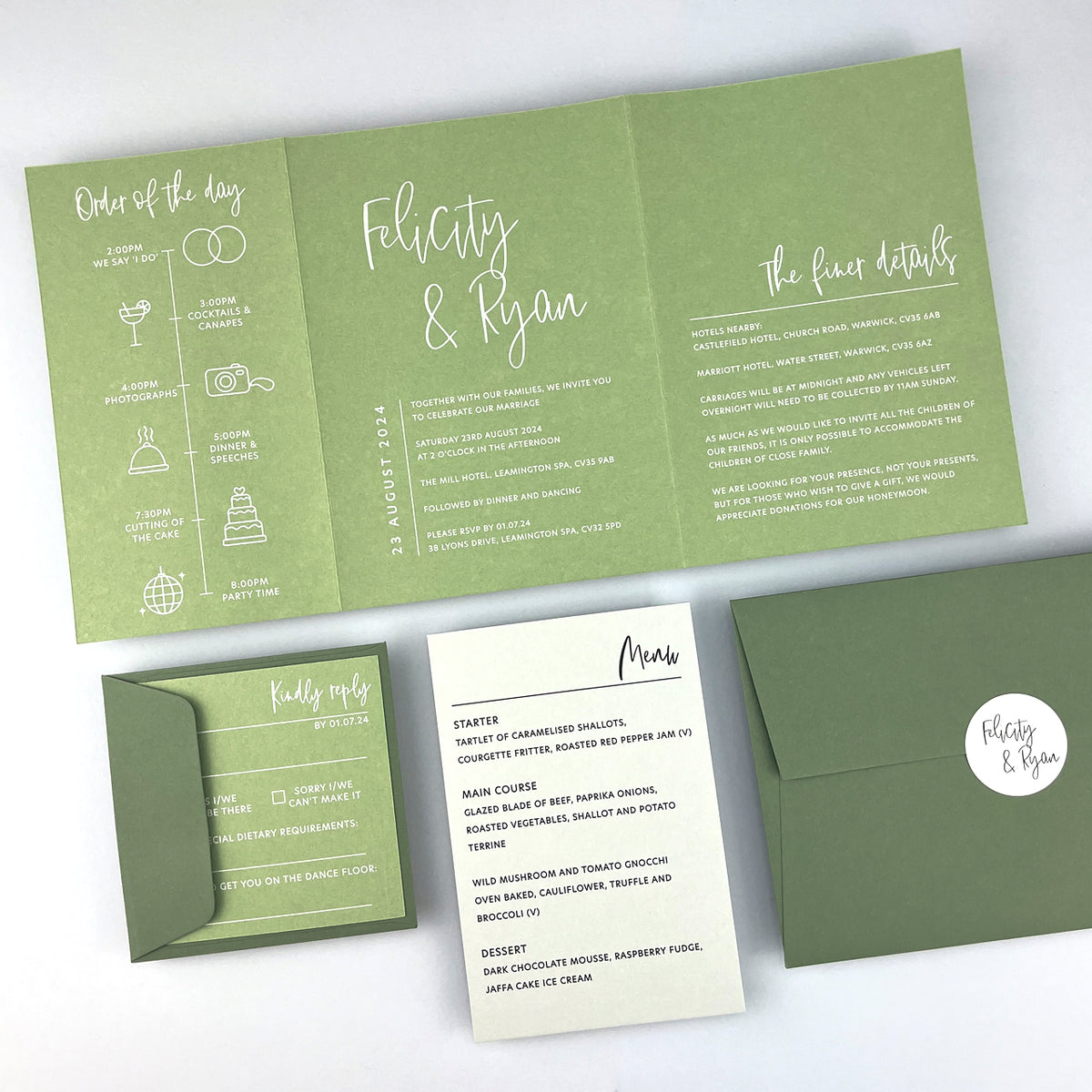 Felicity Gatefold Wedding Invitation - Greens