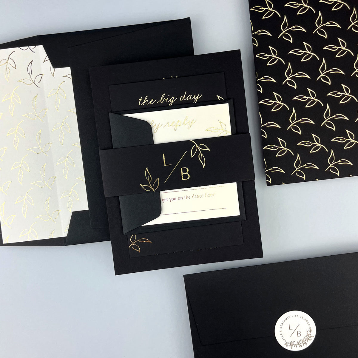 Layla Parcel Wedding Invitation - Grey/Black