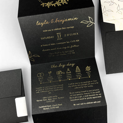 Layla Trifold Wedding Invitation - Grey/Black