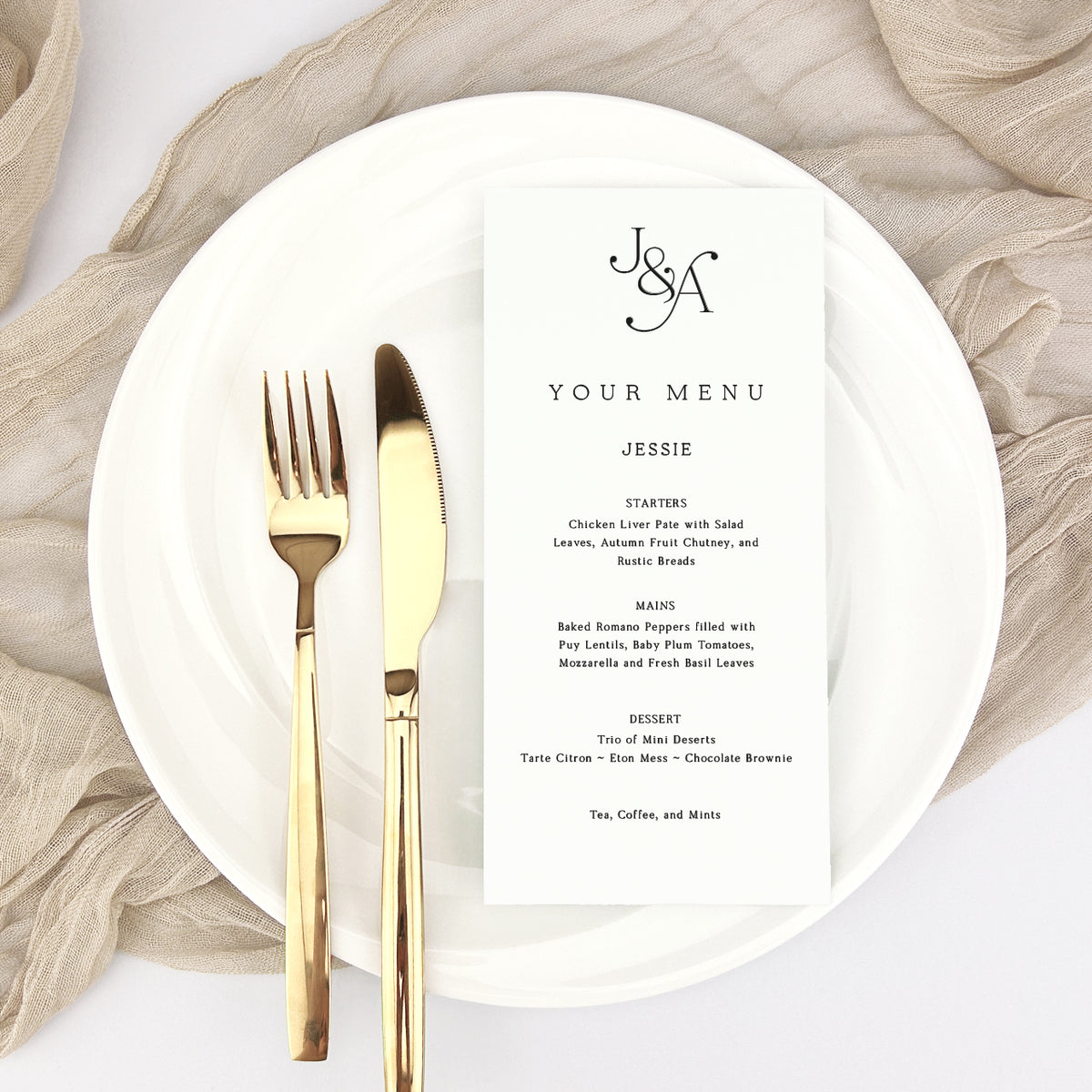 Jessie Personalised Guest Menu