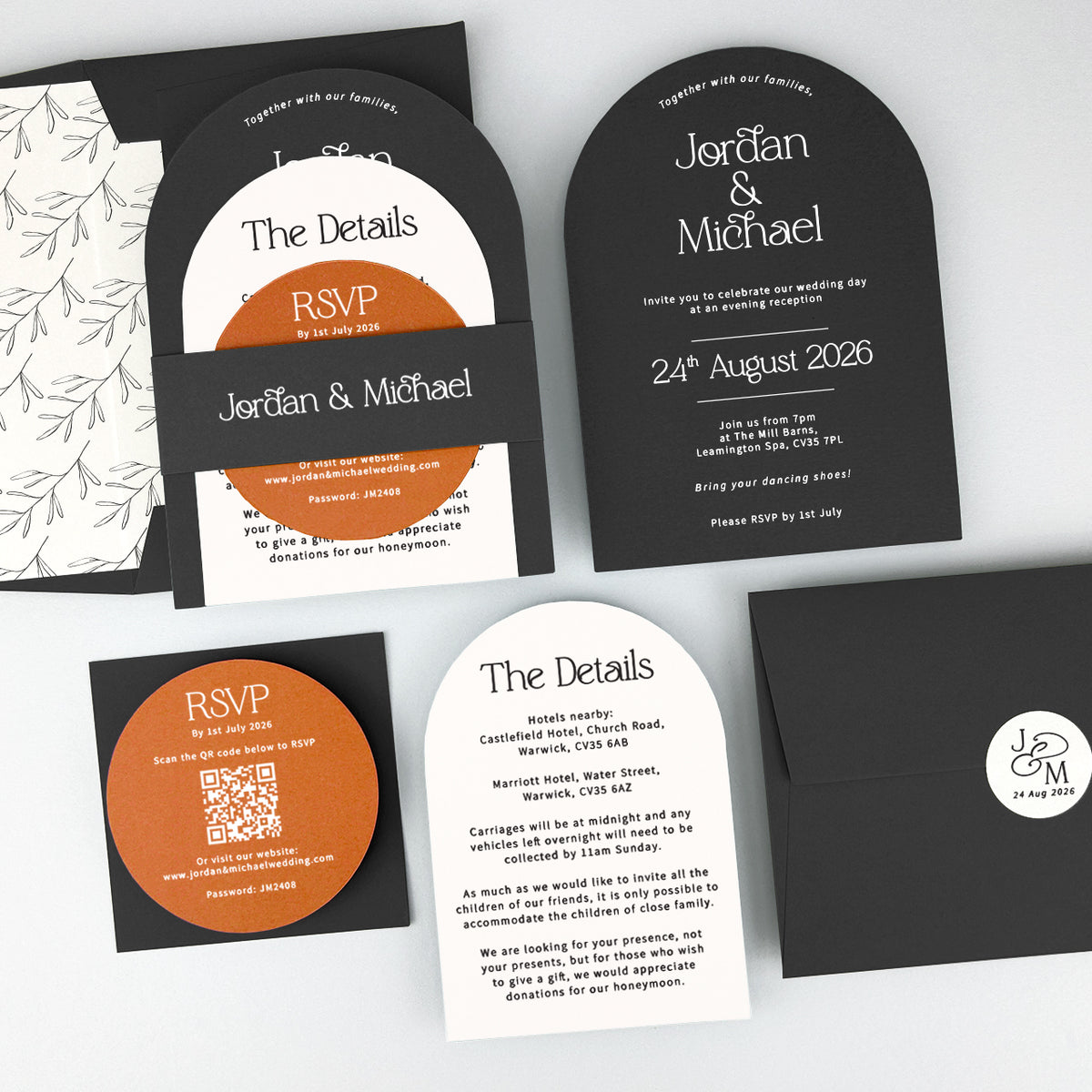 Jordan Parcel Wedding Invitation - Grey/Black