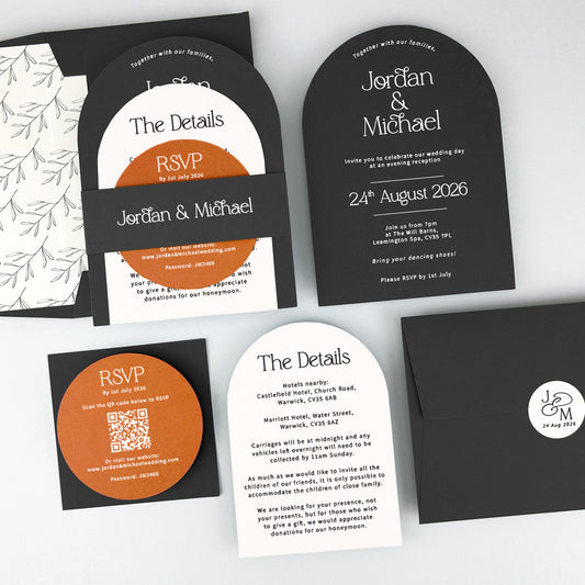 Jordan Parcel Wedding Invitation - Grey/Black