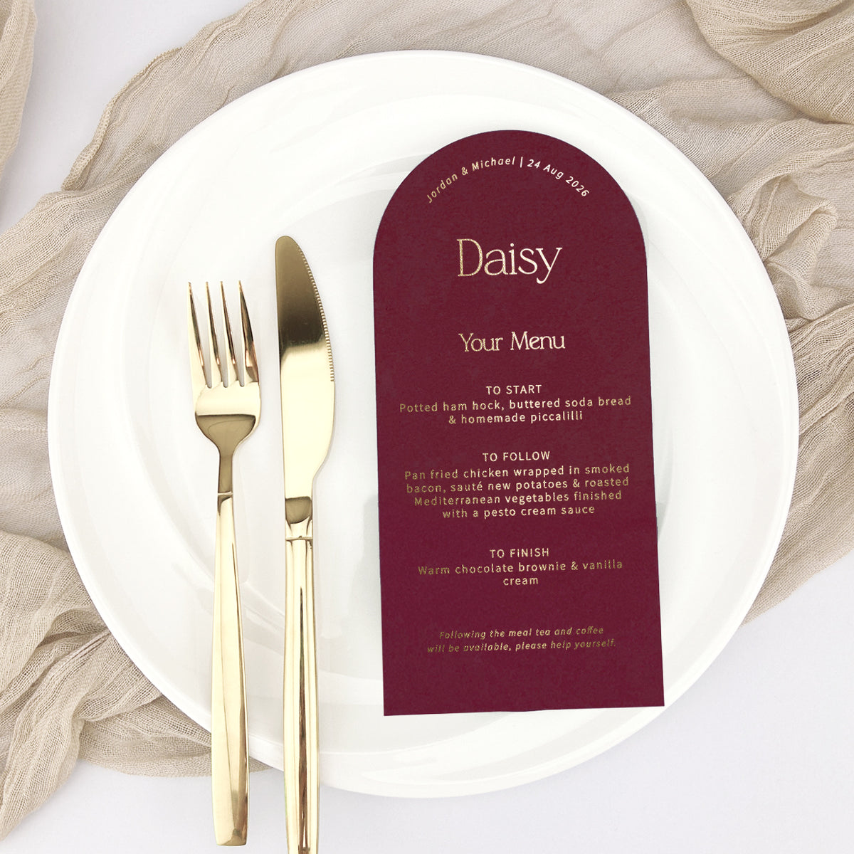 Jordan Personalised Guest Menu
