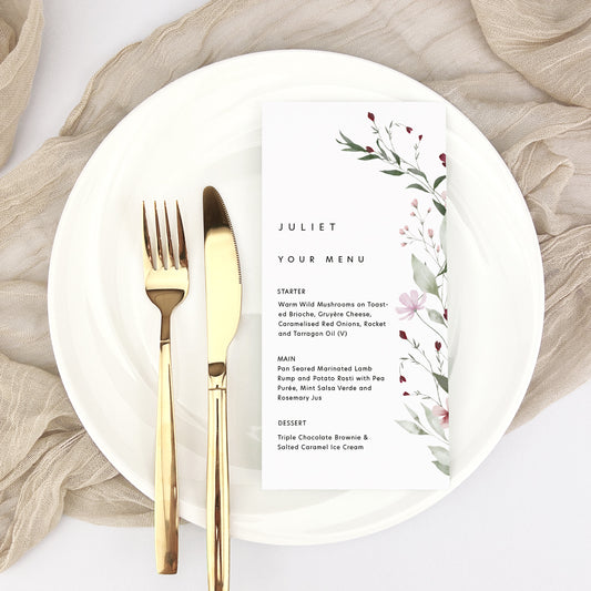 Juliet Personalised Guest Menu