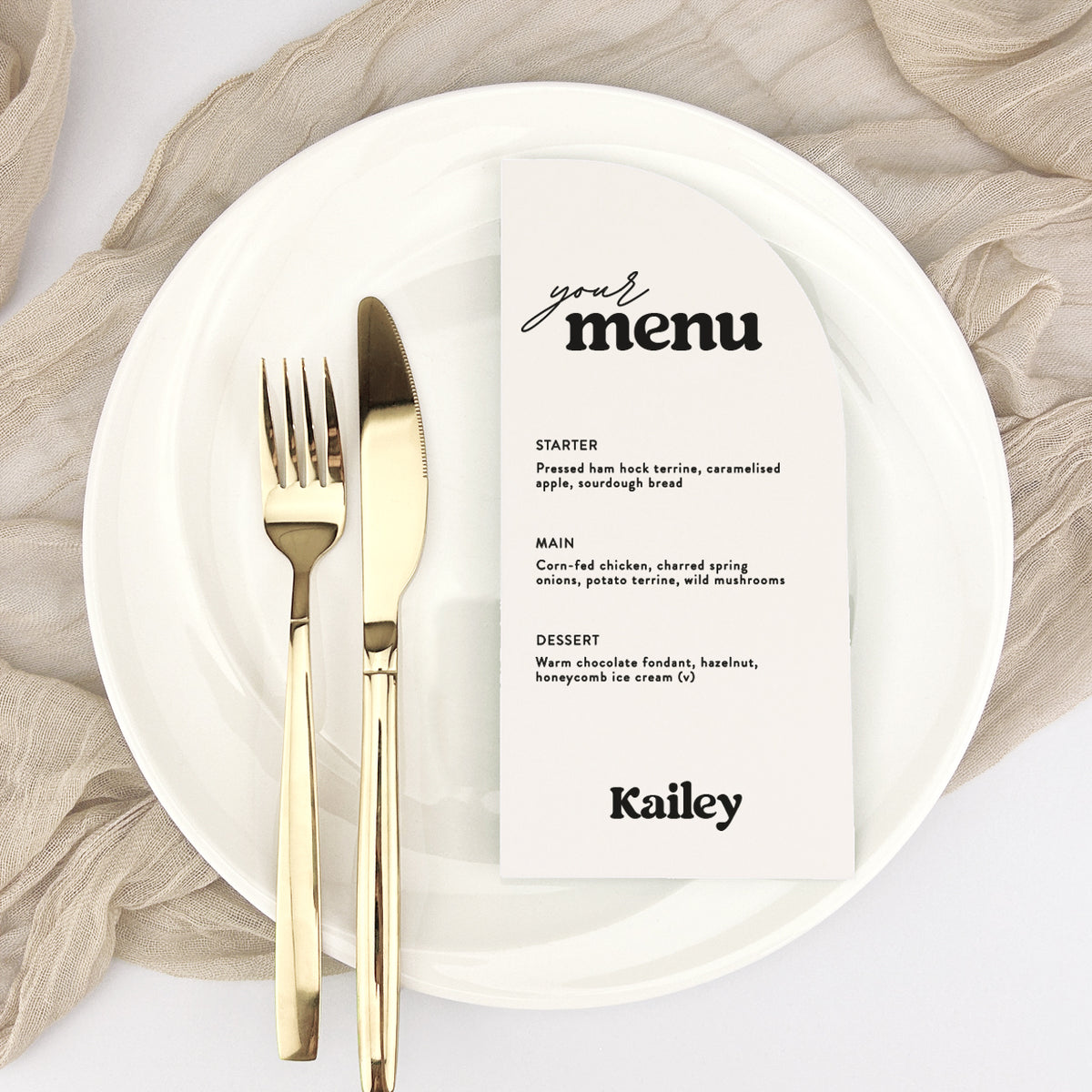Kailey Personalised Guest Menu