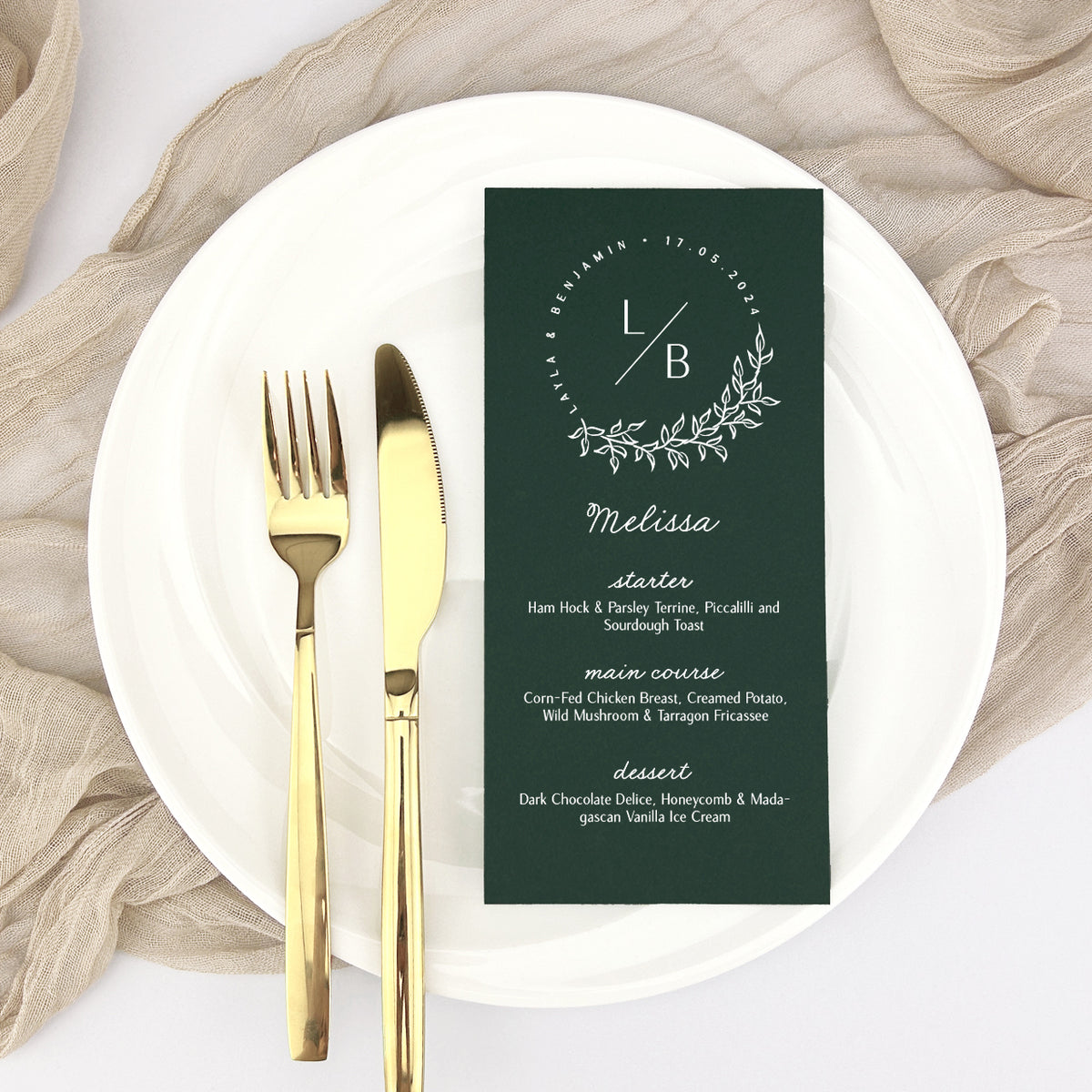 Layla Personalised Guest Menu