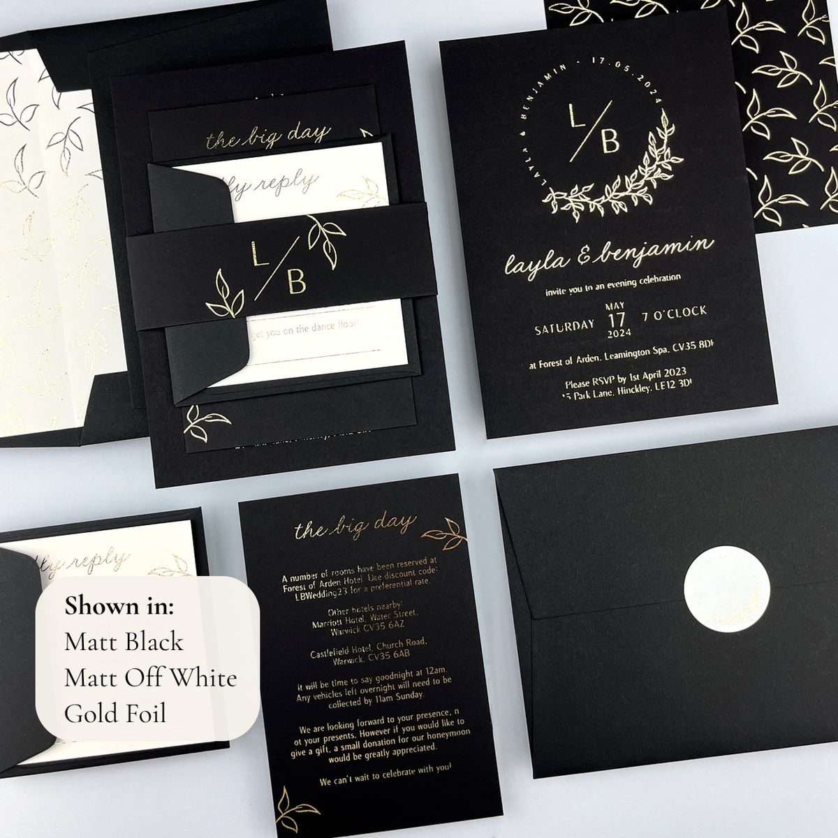 Layla Parcel Wedding Invitation - Grey/Black