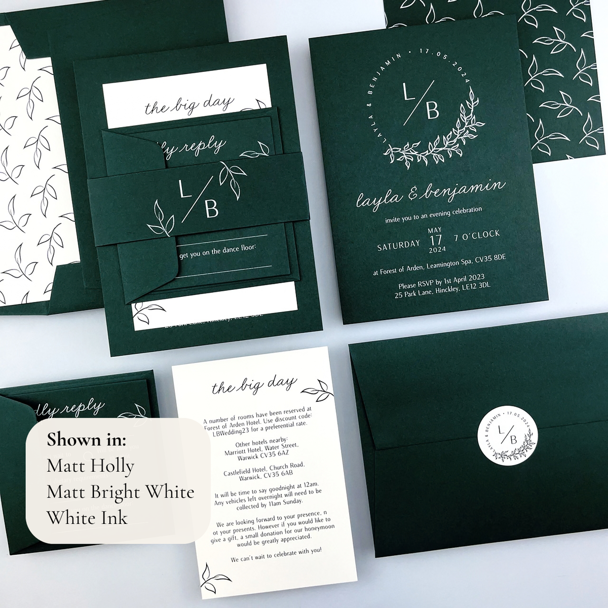 Layla Parcel Wedding Invitation - Greens