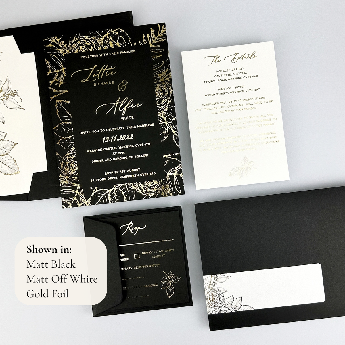 Lottie Wedding Invitation - Grey/Black
