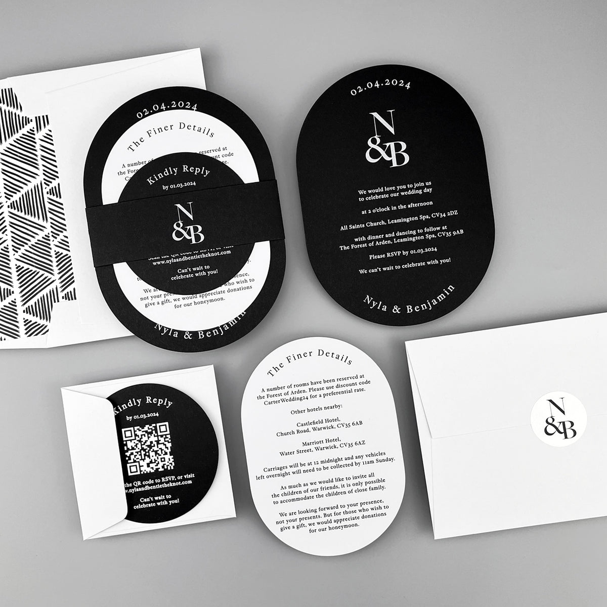 Nyla Wedding Invitation - Grey/Black