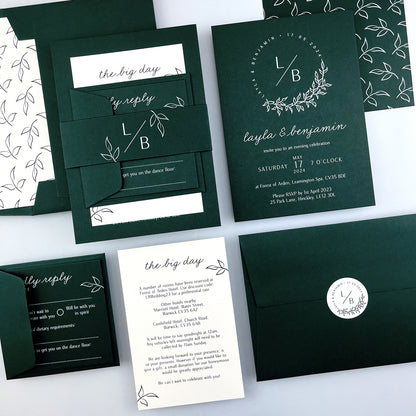 Layla Parcel Wedding Invitation - Greens