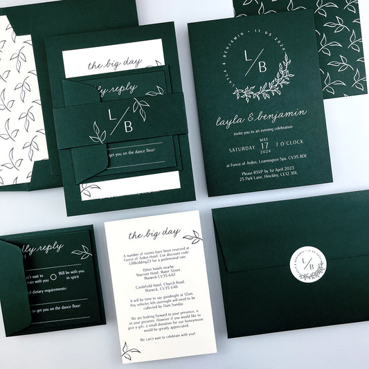 Layla Parcel Wedding Invitation - Greens
