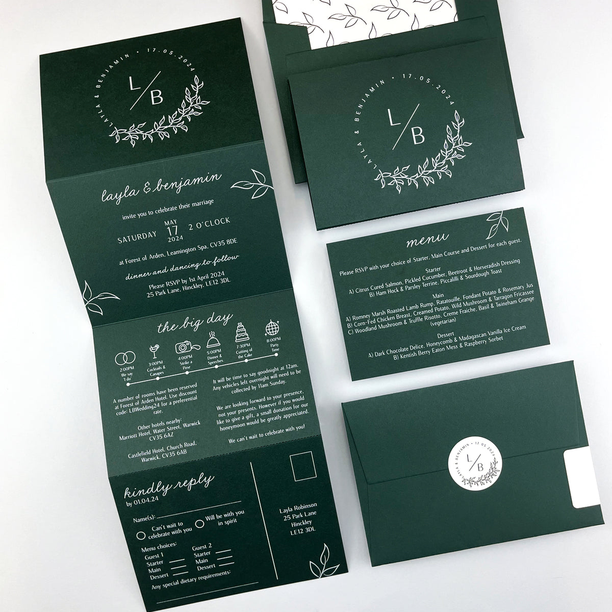 Layla Trifold Wedding Invitation - Greens