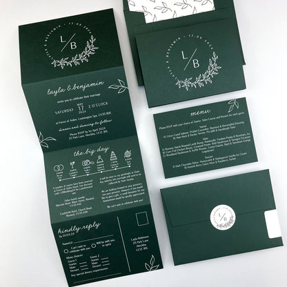 Layla Trifold Wedding Invitation - Greens