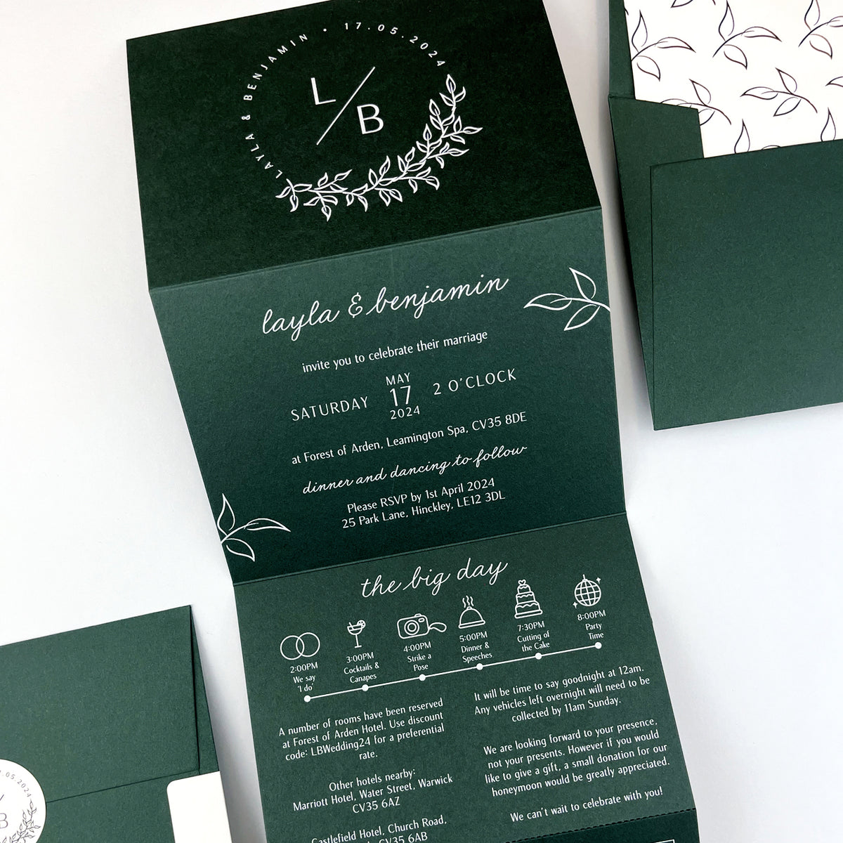 Layla Trifold Wedding Invitation - Greens