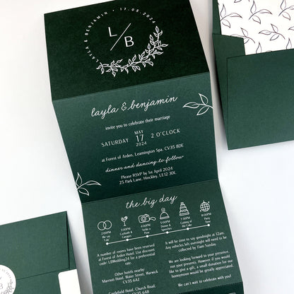 Layla Trifold Wedding Invitation - Greens
