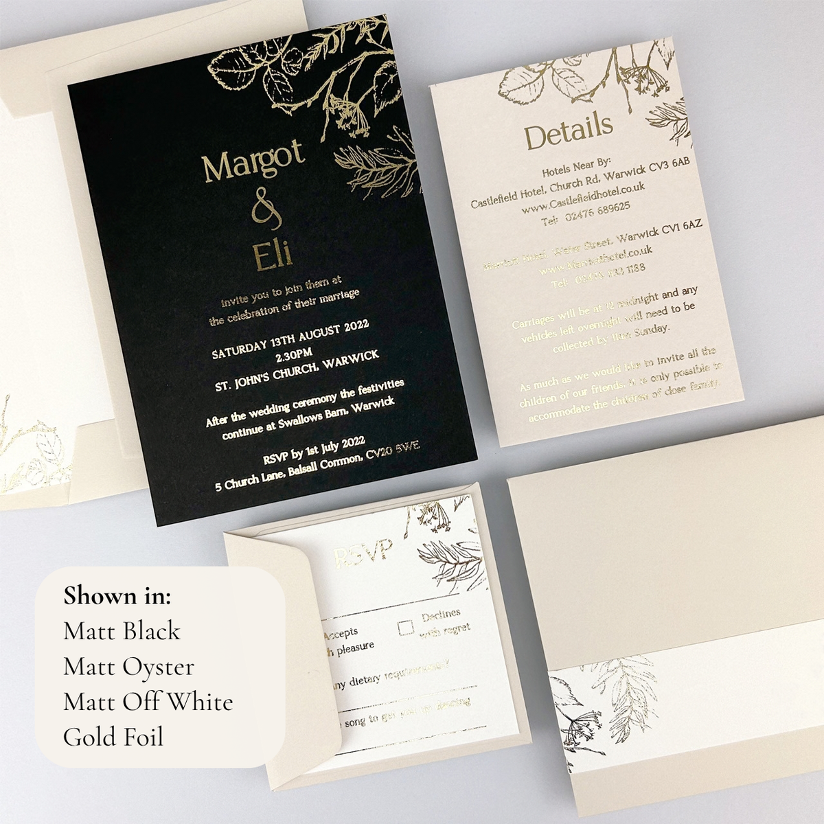 Margot Wedding Invitation - Grey/Black