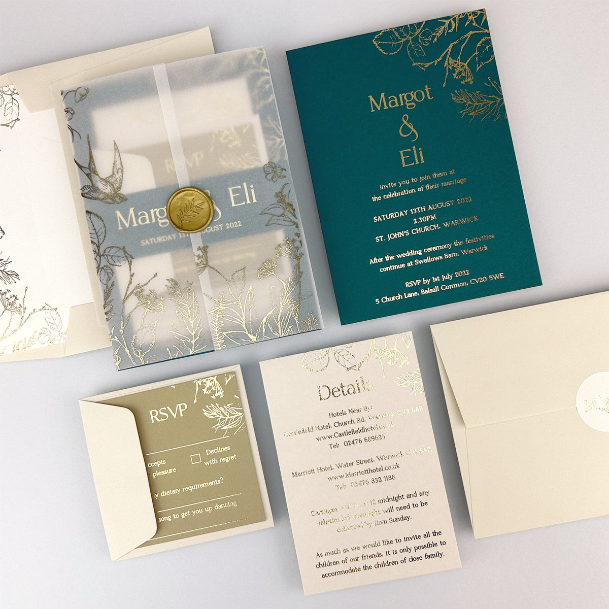Margot Wedding Invitation - Teal/Orange/Yellow