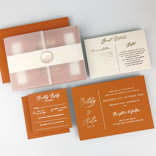 Betsy Wedding Invitation - Teal/Orange/Yellow
