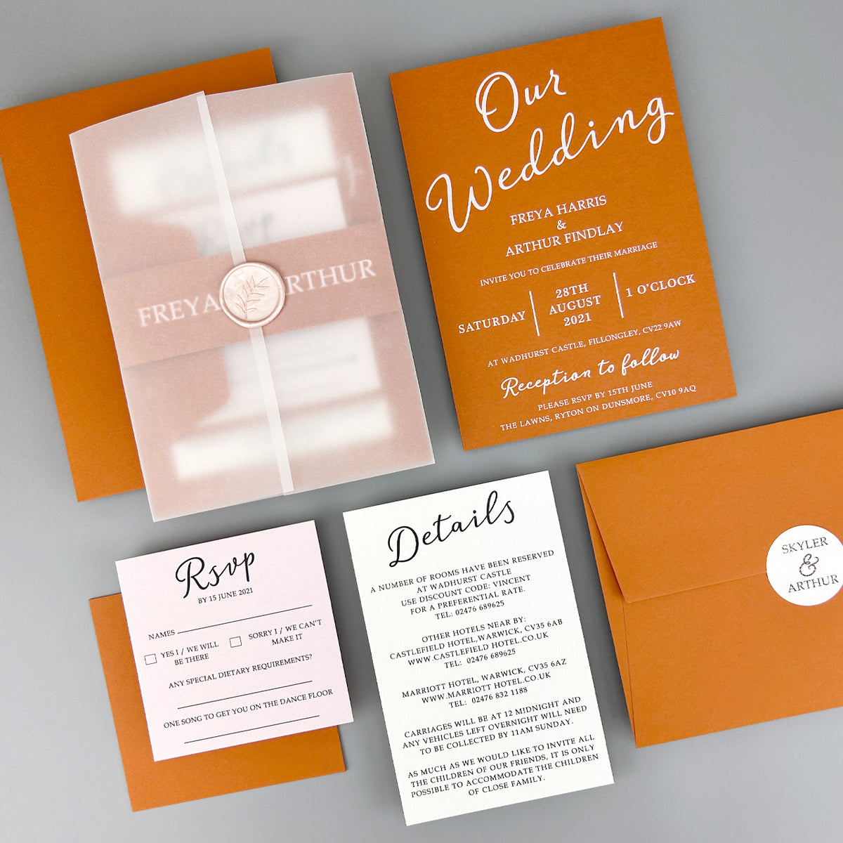 Skyler Wedding Invitation - Teal/Orange/Yellow