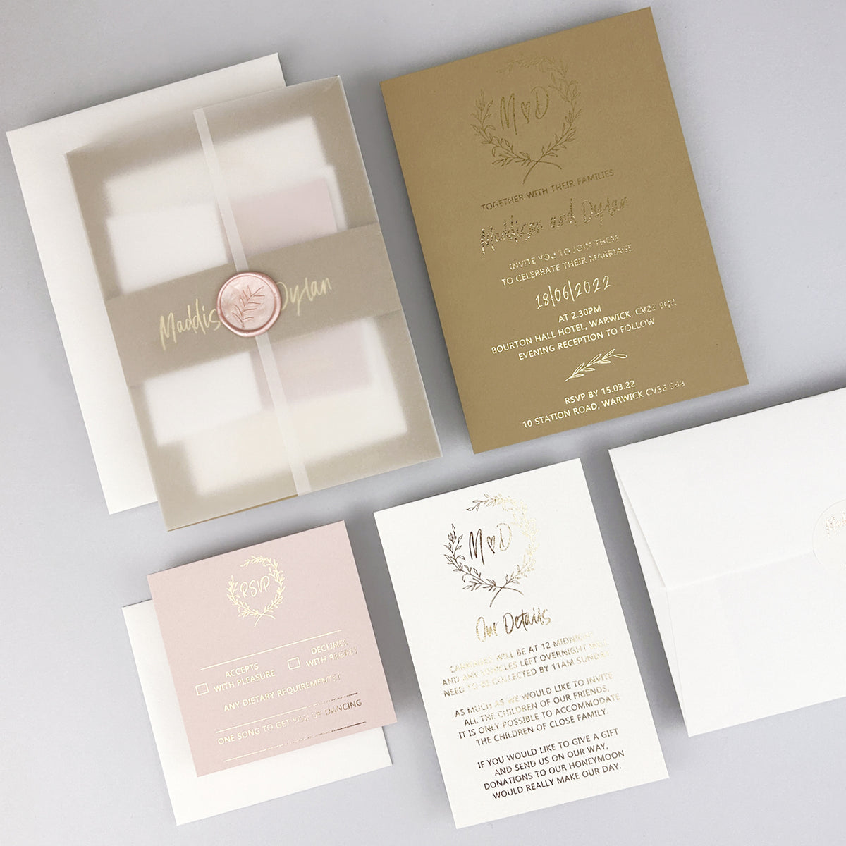 Maddison Wedding Invitation - Purple/Red/Gold