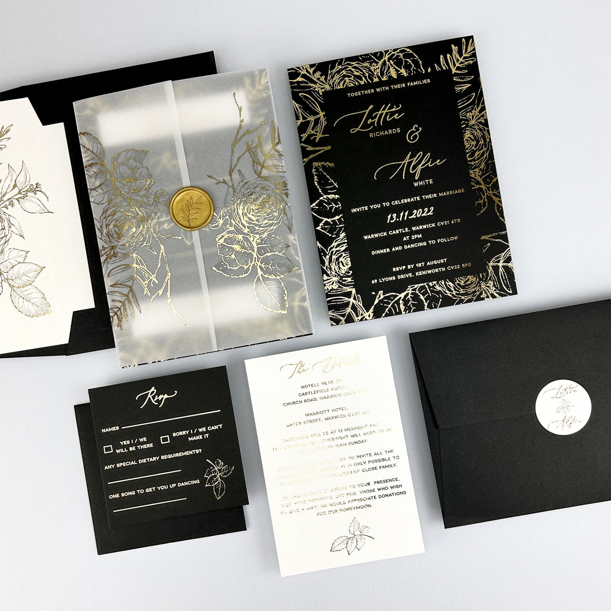Lottie Wedding Invitation - Grey/Black