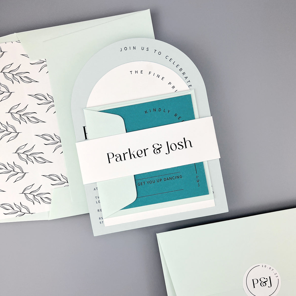 Parker Wedding Invitation - Teal/Orange/Yellow